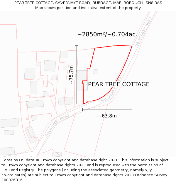 PEAR TREE COTTAGE, SAVERNAKE ROAD, BURBAGE, MARLBOROUGH, SN8 3AS: Plot and title map