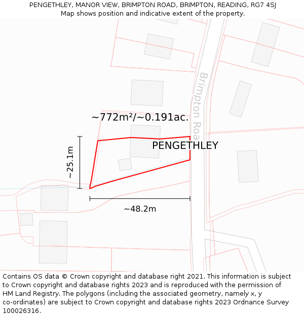 PENGETHLEY, MANOR VIEW, BRIMPTON ROAD, BRIMPTON, READING, RG7 4SJ: Plot and title map