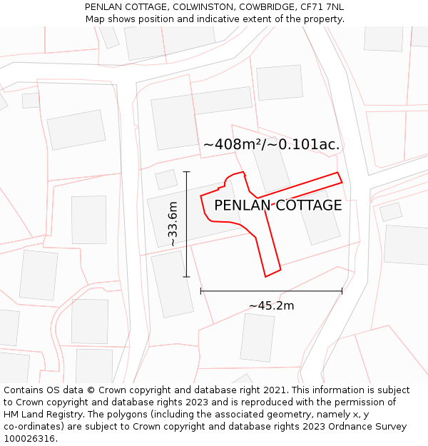 PENLAN COTTAGE, COLWINSTON, COWBRIDGE, CF71 7NL: Plot and title map