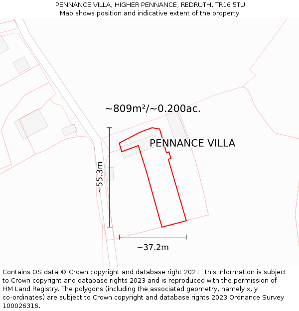 PENNANCE VILLA, HIGHER PENNANCE, REDRUTH, TR16 5TU: Plot and title map