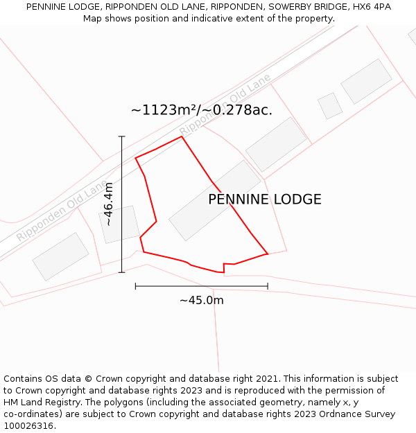 PENNINE LODGE, RIPPONDEN OLD LANE, RIPPONDEN, SOWERBY BRIDGE, HX6 4PA: Plot and title map