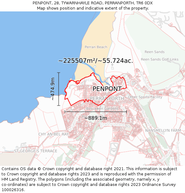 PENPONT, 28, TYWARNHAYLE ROAD, PERRANPORTH, TR6 0DX: Plot and title map