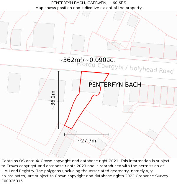 PENTERFYN BACH, GAERWEN, LL60 6BS: Plot and title map