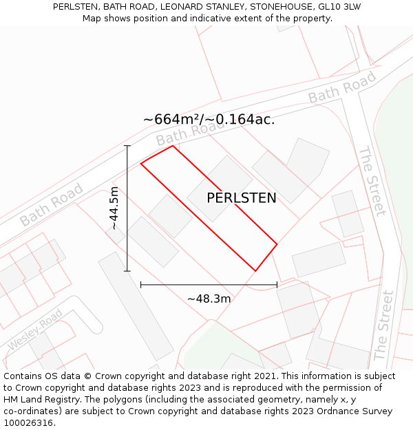 PERLSTEN, BATH ROAD, LEONARD STANLEY, STONEHOUSE, GL10 3LW: Plot and title map