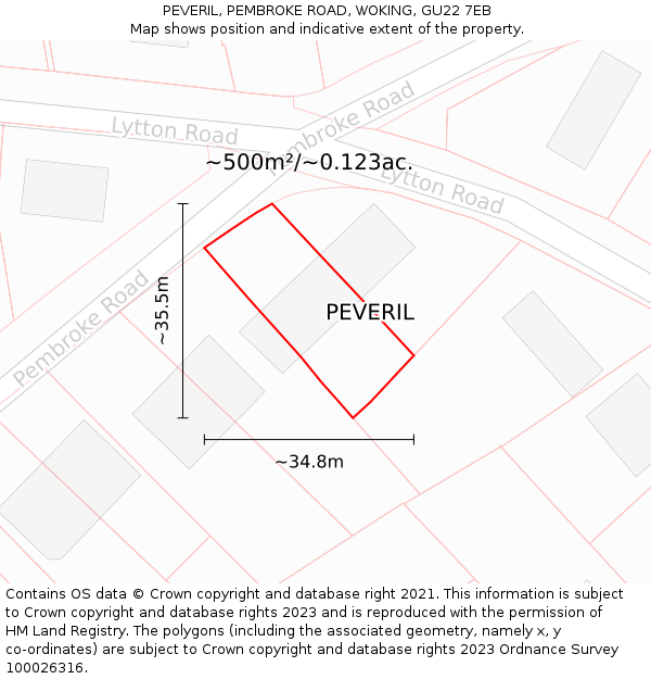 PEVERIL, PEMBROKE ROAD, WOKING, GU22 7EB: Plot and title map