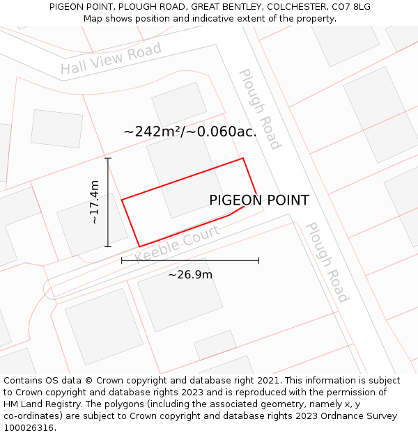 PIGEON POINT, PLOUGH ROAD, GREAT BENTLEY, COLCHESTER, CO7 8LG: Plot and title map