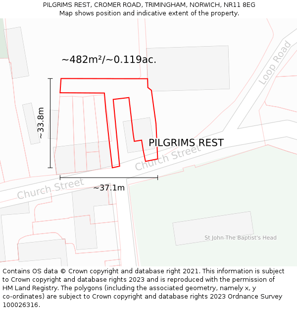 PILGRIMS REST, CROMER ROAD, TRIMINGHAM, NORWICH, NR11 8EG: Plot and title map