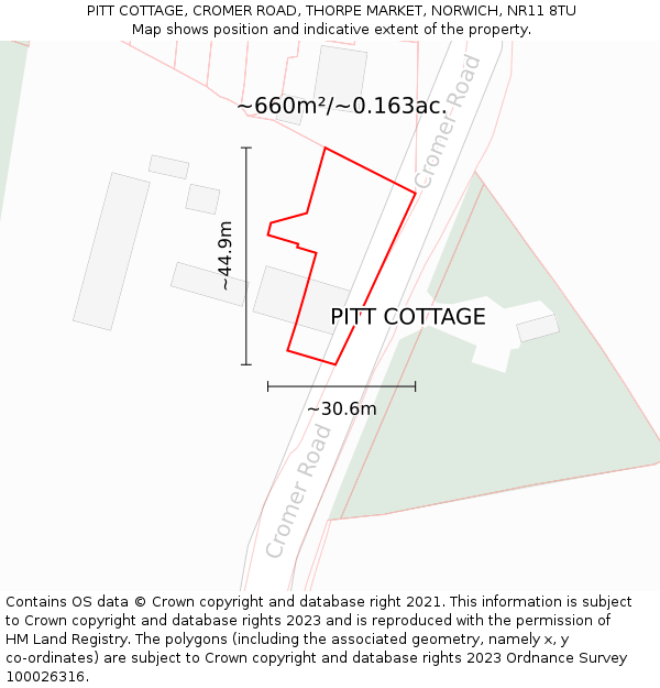 PITT COTTAGE, CROMER ROAD, THORPE MARKET, NORWICH, NR11 8TU: Plot and title map