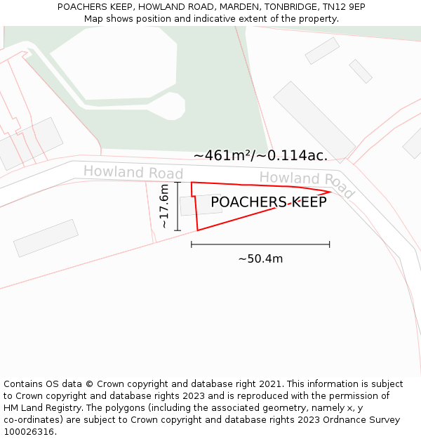 POACHERS KEEP, HOWLAND ROAD, MARDEN, TONBRIDGE, TN12 9EP: Plot and title map