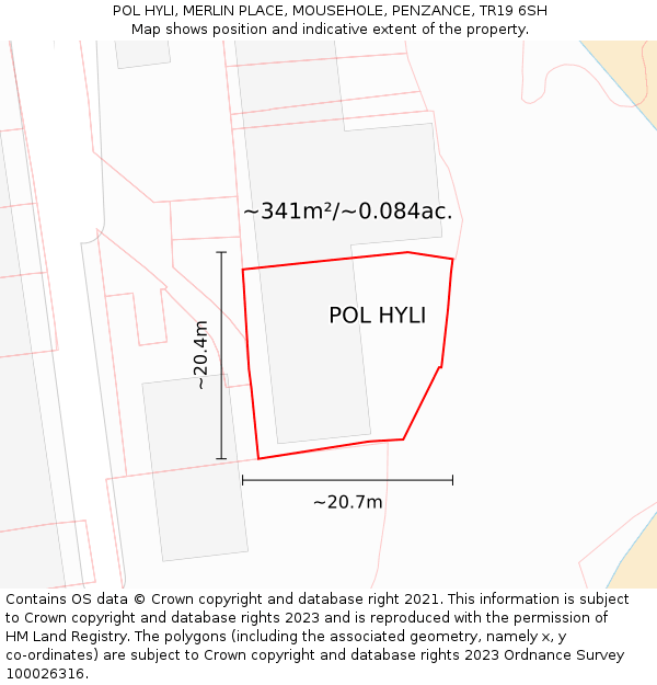 POL HYLI, MERLIN PLACE, MOUSEHOLE, PENZANCE, TR19 6SH: Plot and title map