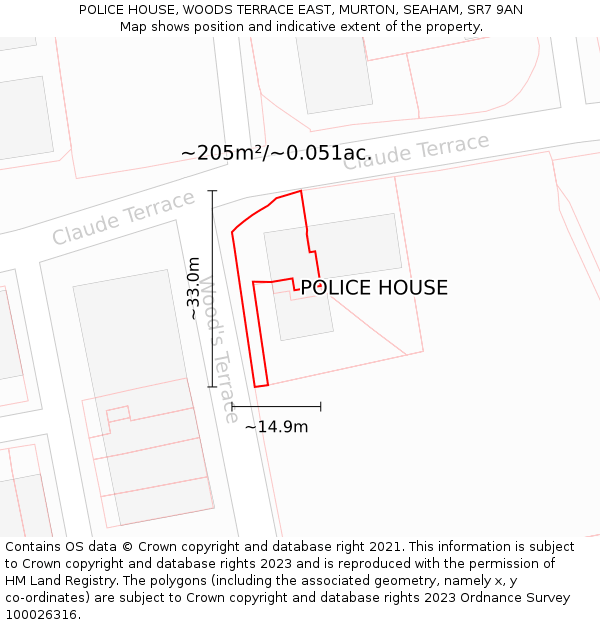 POLICE HOUSE, WOODS TERRACE EAST, MURTON, SEAHAM, SR7 9AN: Plot and title map