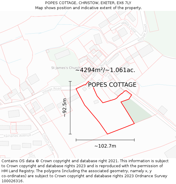 POPES COTTAGE, CHRISTOW, EXETER, EX6 7LY: Plot and title map