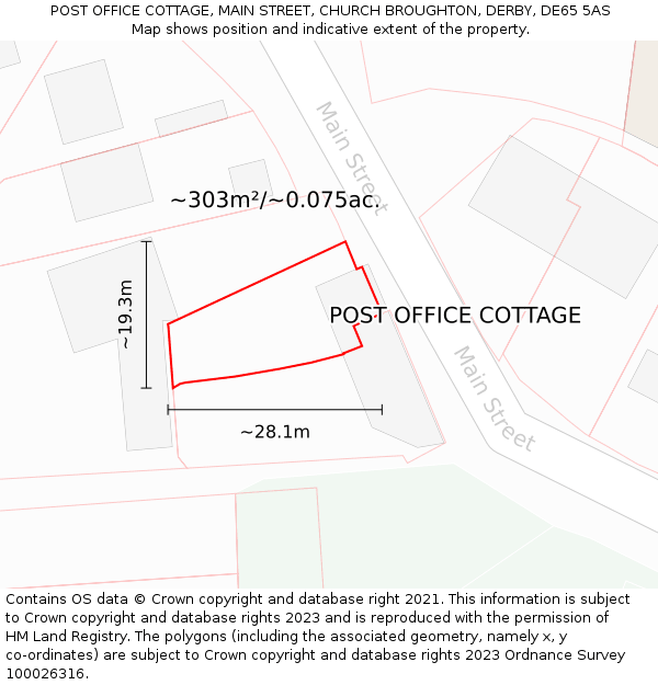 POST OFFICE COTTAGE, MAIN STREET, CHURCH BROUGHTON, DERBY, DE65 5AS: Plot and title map