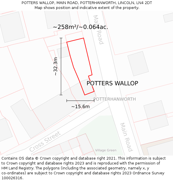 POTTERS WALLOP, MAIN ROAD, POTTERHANWORTH, LINCOLN, LN4 2DT: Plot and title map