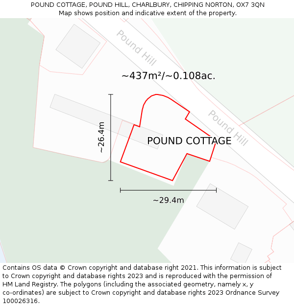 POUND COTTAGE, POUND HILL, CHARLBURY, CHIPPING NORTON, OX7 3QN: Plot and title map