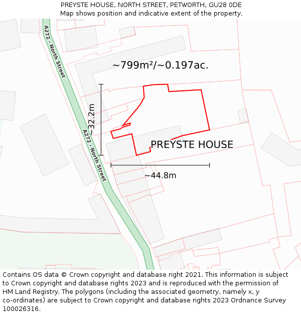 PREYSTE HOUSE, NORTH STREET, PETWORTH, GU28 0DE: Plot and title map