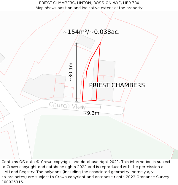 PRIEST CHAMBERS, LINTON, ROSS-ON-WYE, HR9 7RX: Plot and title map