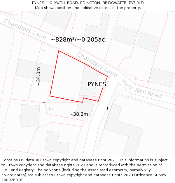 PYNES, HOLYWELL ROAD, EDINGTON, BRIDGWATER, TA7 9LD: Plot and title map