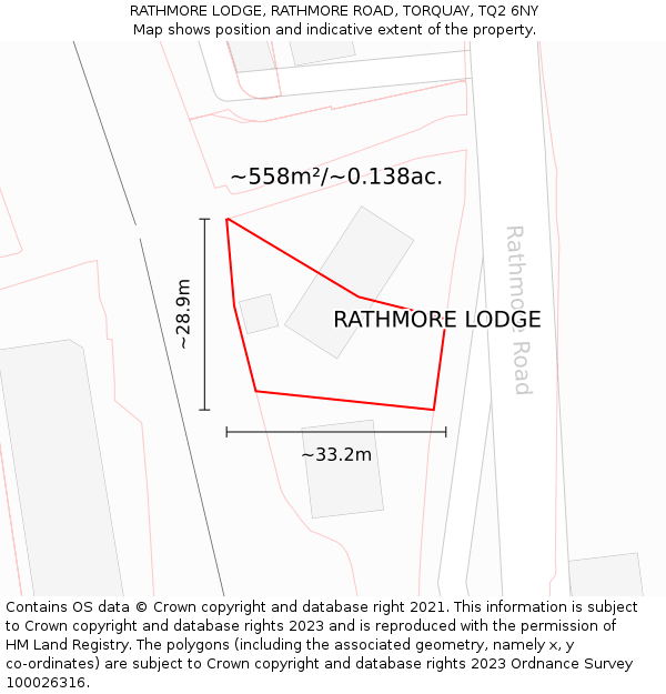 RATHMORE LODGE, RATHMORE ROAD, TORQUAY, TQ2 6NY: Plot and title map