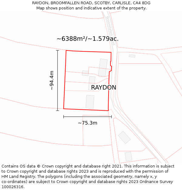 RAYDON, BROOMFALLEN ROAD, SCOTBY, CARLISLE, CA4 8DG: Plot and title map