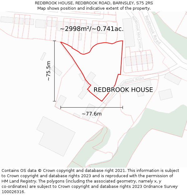 REDBROOK HOUSE, REDBROOK ROAD, BARNSLEY, S75 2RS: Plot and title map