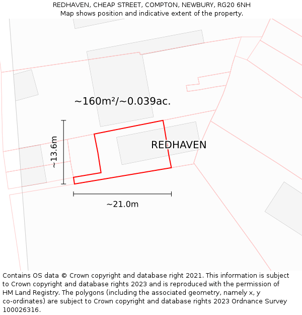 REDHAVEN, CHEAP STREET, COMPTON, NEWBURY, RG20 6NH: Plot and title map