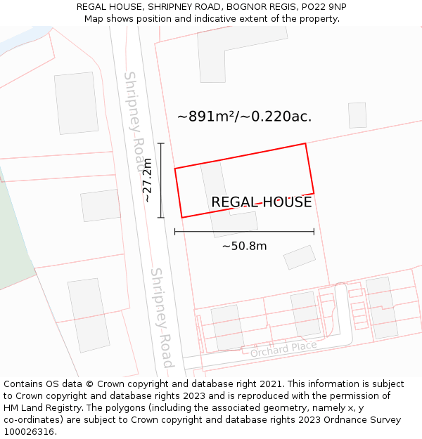 REGAL HOUSE, SHRIPNEY ROAD, BOGNOR REGIS, PO22 9NP: Plot and title map