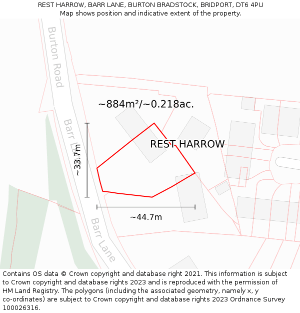 REST HARROW, BARR LANE, BURTON BRADSTOCK, BRIDPORT, DT6 4PU: Plot and title map