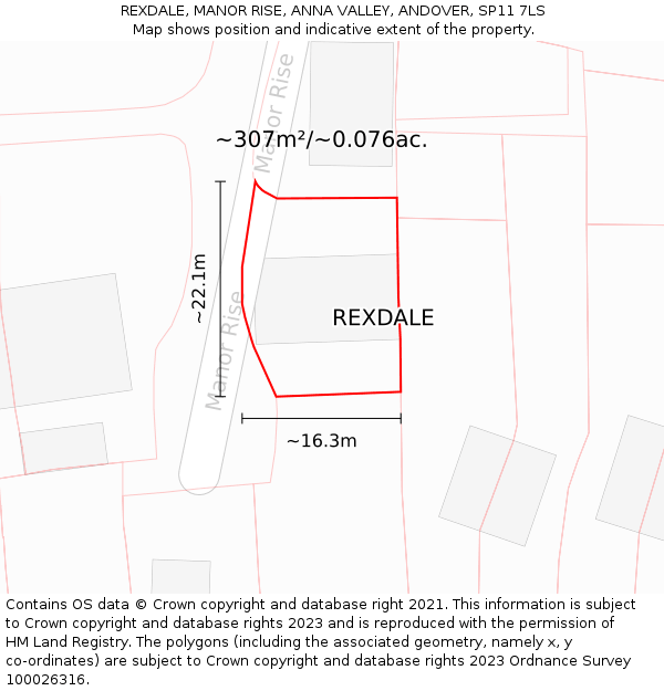 REXDALE, MANOR RISE, ANNA VALLEY, ANDOVER, SP11 7LS: Plot and title map