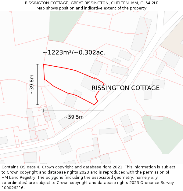 RISSINGTON COTTAGE, GREAT RISSINGTON, CHELTENHAM, GL54 2LP: Plot and title map