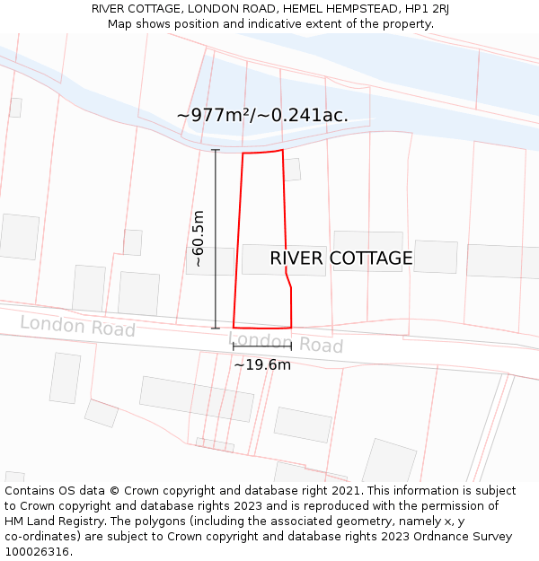 RIVER COTTAGE, LONDON ROAD, HEMEL HEMPSTEAD, HP1 2RJ: Plot and title map