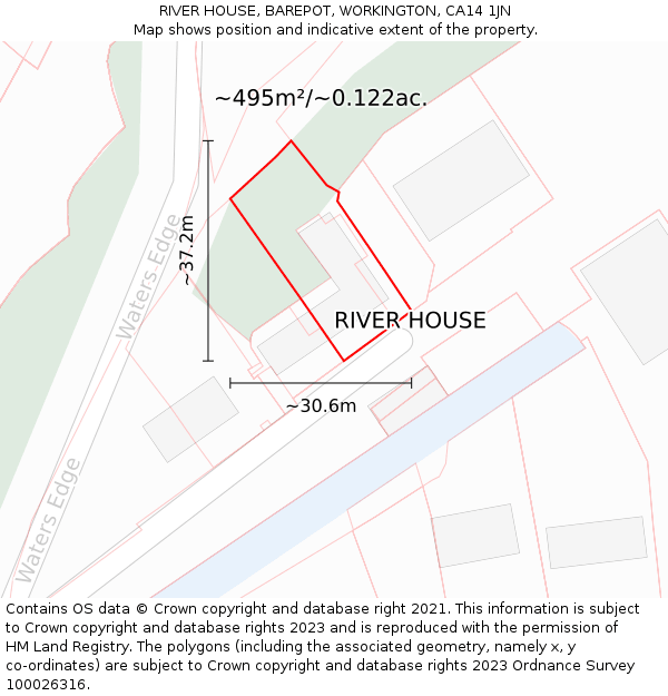 RIVER HOUSE, BAREPOT, WORKINGTON, CA14 1JN: Plot and title map