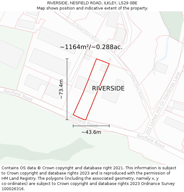 RIVERSIDE, NESFIELD ROAD, ILKLEY, LS29 0BE: Plot and title map