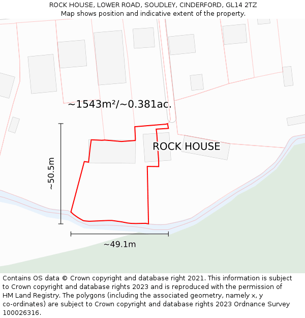 ROCK HOUSE, LOWER ROAD, SOUDLEY, CINDERFORD, GL14 2TZ: Plot and title map