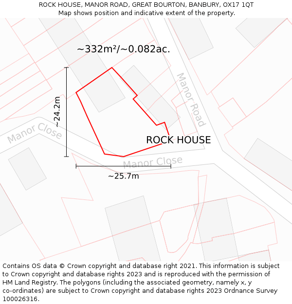ROCK HOUSE, MANOR ROAD, GREAT BOURTON, BANBURY, OX17 1QT: Plot and title map