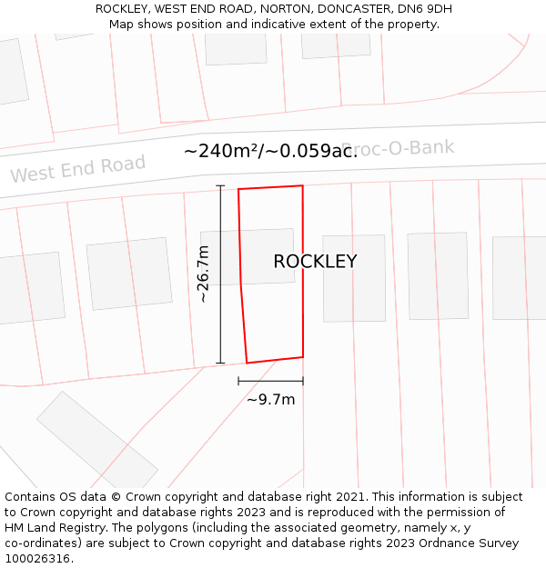 ROCKLEY, WEST END ROAD, NORTON, DONCASTER, DN6 9DH: Plot and title map