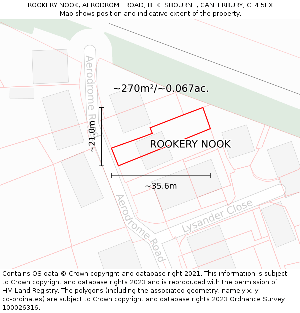 ROOKERY NOOK, AERODROME ROAD, BEKESBOURNE, CANTERBURY, CT4 5EX: Plot and title map