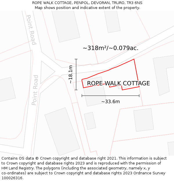 ROPE WALK COTTAGE, PENPOL, DEVORAN, TRURO, TR3 6NS: Plot and title map