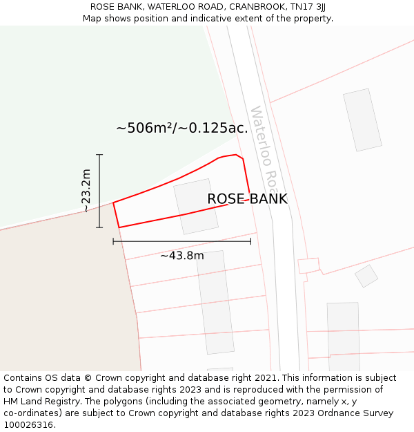 ROSE BANK, WATERLOO ROAD, CRANBROOK, TN17 3JJ: Plot and title map