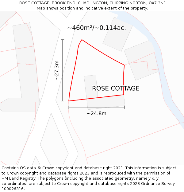 ROSE COTTAGE, BROOK END, CHADLINGTON, CHIPPING NORTON, OX7 3NF: Plot and title map