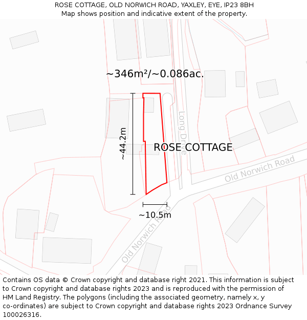 ROSE COTTAGE, OLD NORWICH ROAD, YAXLEY, EYE, IP23 8BH: Plot and title map