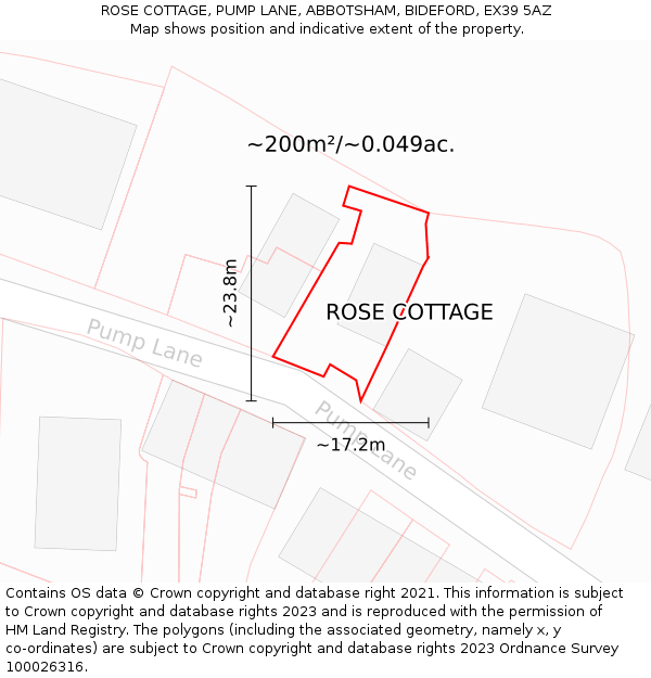 ROSE COTTAGE, PUMP LANE, ABBOTSHAM, BIDEFORD, EX39 5AZ: Plot and title map