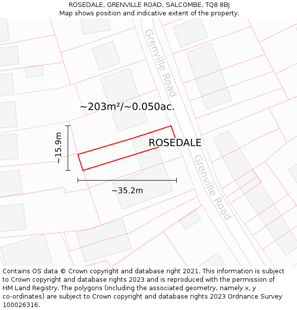 ROSEDALE, GRENVILLE ROAD, SALCOMBE, TQ8 8BJ: Plot and title map