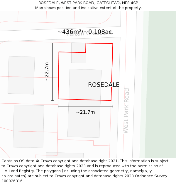 ROSEDALE, WEST PARK ROAD, GATESHEAD, NE8 4SP: Plot and title map