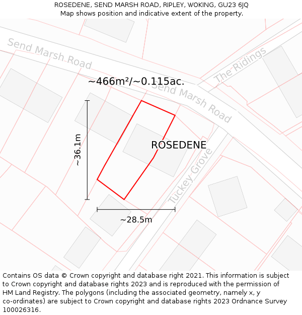 ROSEDENE, SEND MARSH ROAD, RIPLEY, WOKING, GU23 6JQ: Plot and title map