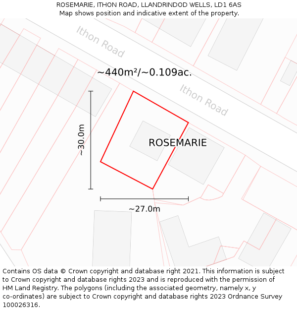 ROSEMARIE, ITHON ROAD, LLANDRINDOD WELLS, LD1 6AS: Plot and title map