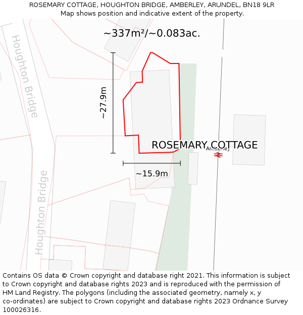 ROSEMARY COTTAGE, HOUGHTON BRIDGE, AMBERLEY, ARUNDEL, BN18 9LR: Plot and title map