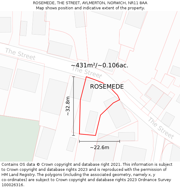 ROSEMEDE, THE STREET, AYLMERTON, NORWICH, NR11 8AA: Plot and title map