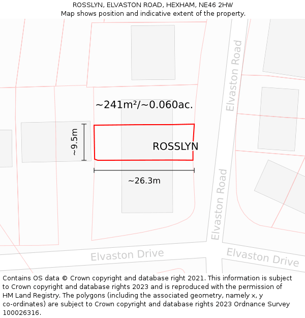 ROSSLYN, ELVASTON ROAD, HEXHAM, NE46 2HW: Plot and title map