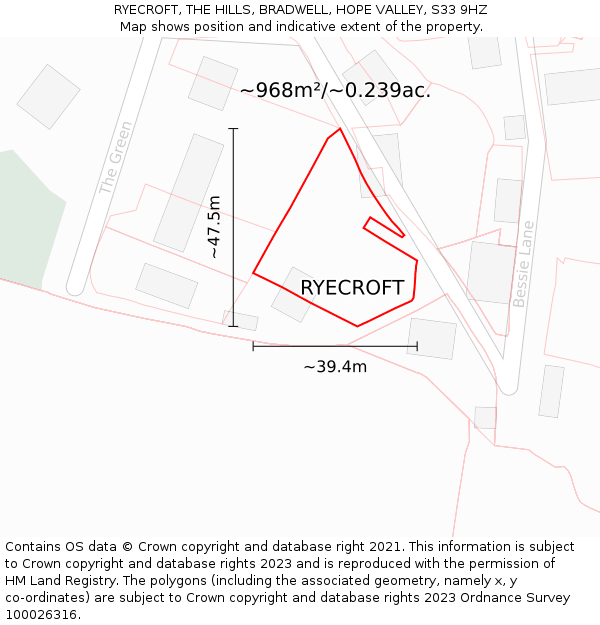 RYECROFT, THE HILLS, BRADWELL, HOPE VALLEY, S33 9HZ: Plot and title map